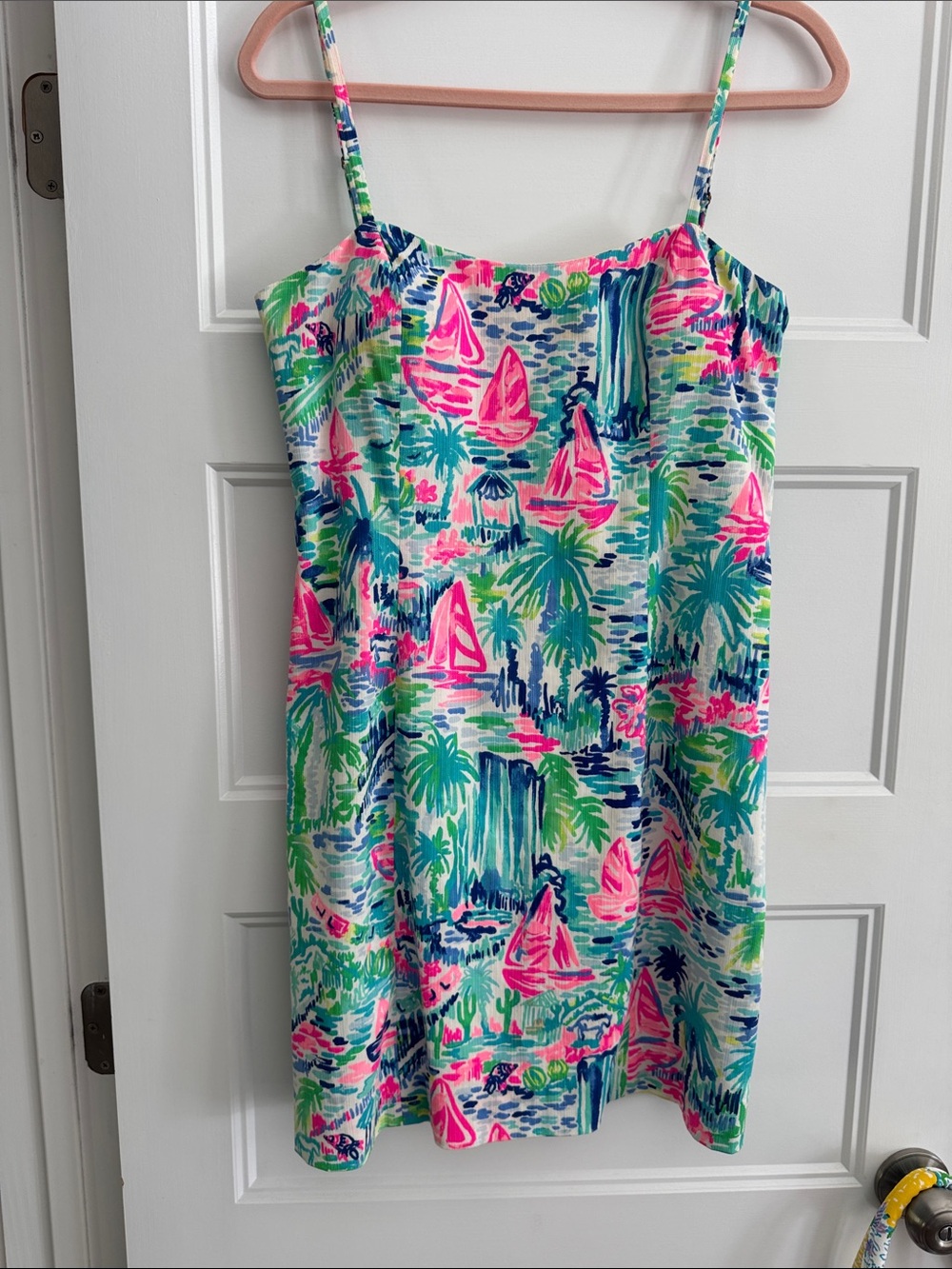 Lilly Pulitzer Tropical Print Spaghetti-Strap Dress in Pink & Blue